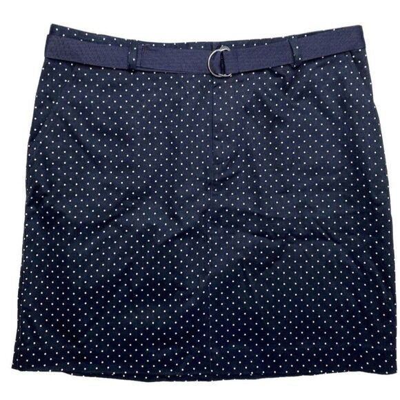 Chaps Navy Blue White Dot Chino Mini‎ Skirt Belted Sz 12 - Picture 1 of 5